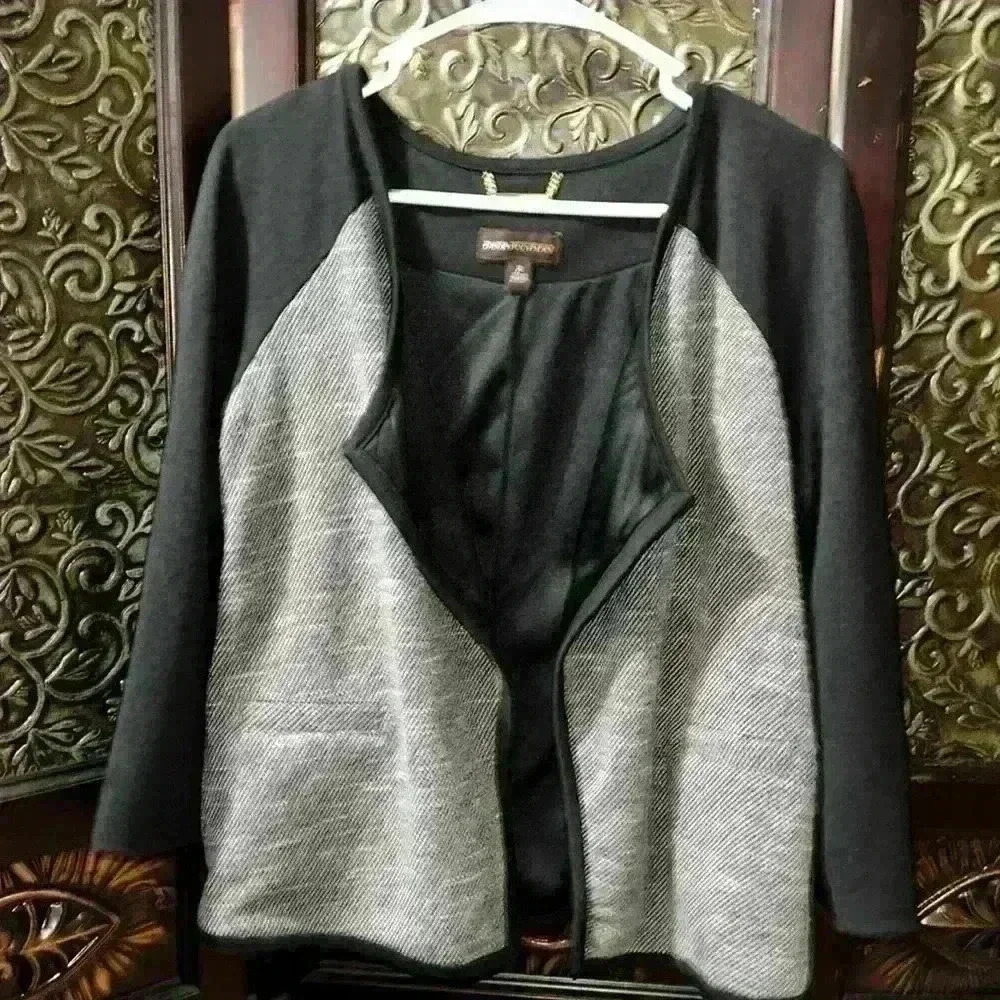 Dana Buchman Open-front Cardigan Jacket Women’s 12 Black & Gray 3/4 Sleeves